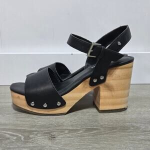 Steve Madden Black Leather Wood Platform Sandals